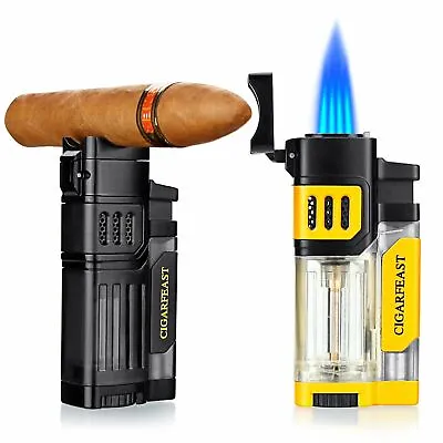 £13.99 • Buy Cigar Lighter 4 Torch Jet Flame Butane Lighter With Cigars Punch Accessories