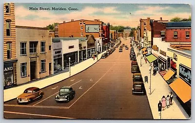 Meriden Connecticut~Downtown Main Street~1930s Linen Postcard • $8.99