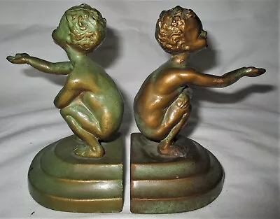 Antique Art Deco Mcclelland Barclay Usa Nude Pixy Boy Statue Sculpture Bookends • $895