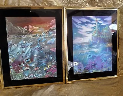 2 Vintage DOLPHIN Foil Art PICTURES SEA LIFE AQUATIC 8x10 FRAME FOIL PRINT  • $22.99