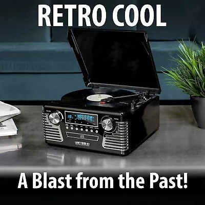Victrola 50's Retro Bluetooth Record Player & Multimedia Center 1SFA Black  • $100