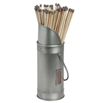 Long Match Stick Holder Pewter 60 Matches Steel Coal Scuttle Design Fireside • £10