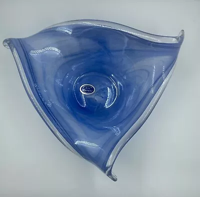VINTAGE Lavorazione Arte Murano Glass Bowl Iridescent  Blue Made In Italy • £19.99