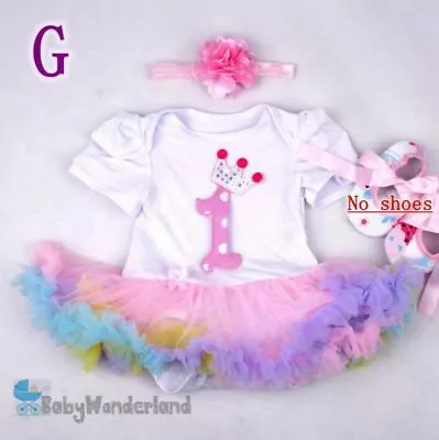 Baby Girl First Birthday Party 2 Pcs Set Tutu Romper Dress Headband Clothes ---G • $22.95