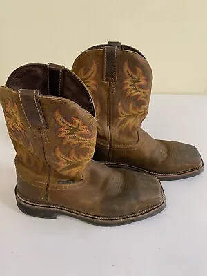 JUSTIN Steel Square Toe Work Cowboy Boots WK4682 Brown Leather Mens Size 10D • $75