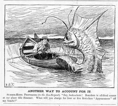 Sea Serpent Hotel Proprietor In Rowboat Pay Sea Serpent For Visit By A. B. Frost • $125