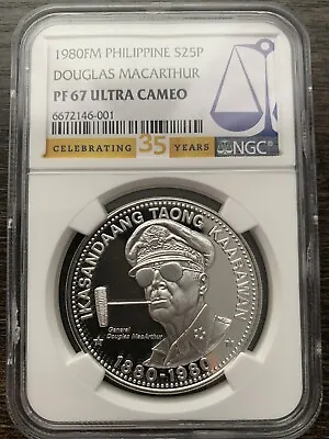 1980 GEN DOUGLAS MACARTHUR 100th Birth Anniversary 25 Piso NGC PF67 Ultra Cameo • $399.99