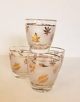 MCM Libbey Old Fashioned Gold Leaf Foliage Barware Glassware Set Of 4 • $22.50