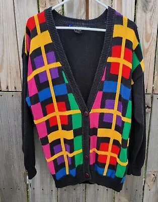 Vintage 90s IB Diffusion Colorblock Womens Med Cardigan Sweater • $59.99