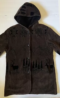 ALPINE STUDIO -  Women Reversible Elk Trees Sherpa Fleece Jacket - X-Large - XL • $39.99