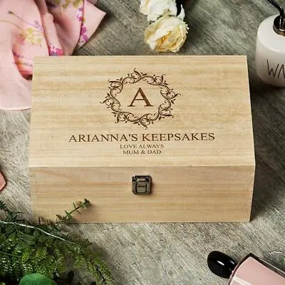 Personalised Wooden Keepsake Memory Box Gift With Elegant Monogram HB-236 • £26.99