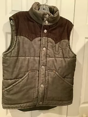 True Religion Carter Puffer Vest Mens Sz L Two Tone Olive Brown  Mock Neck EUC • $65