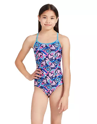 Zoggs Girls Fiery Star Tie Back Swimsuit Age 9-10 Open Back RRP £28 • £12.97