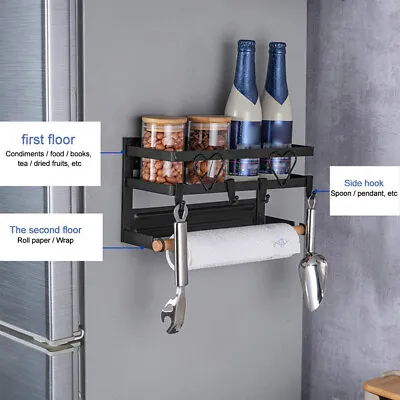 Black Magnetic Fridge Spice Jars Rack Organizer Storage Paper Towel Roll Holder • £14.69