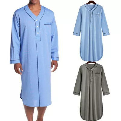 Men's Sleep Robes Shirts Solid Color Long Sleeve Nightgown Bathrobes Homewear  • $23.85