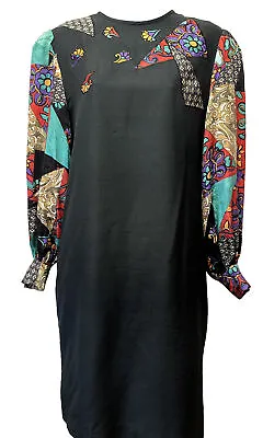 Anne Crimmins UMI Collection 100% Silk 70s Mod Sheath Artsy Dress Women's 12 • $77.63