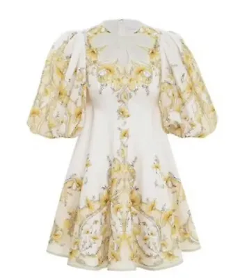 $108 • Buy New Without Tags NWOT Zimmermann Jeannie Keyhole Yellow Poppy Mini Dress Size 1