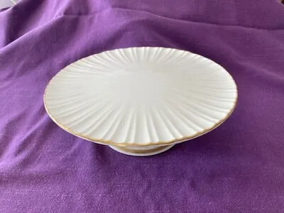 Vintage LENOX Plaza Fluted Pedestal Footed Cake Plate Stand 24K Gold Rim 10 5/8  • $29