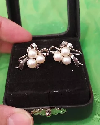 Vtg Mikimoto Japanese Akoya Saltwater Cultured Pearl & Silver Screwback Earrings • $180