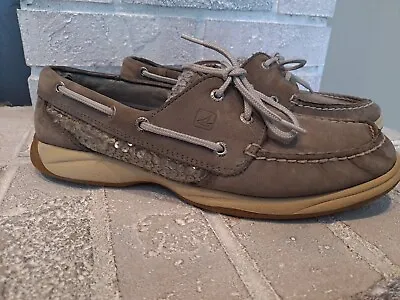 Women's SPERRY TOP-SIDER  2-Eye Gray Leather Sequins BOAT Deck SHOES Sz9 • $10