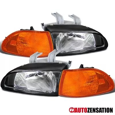 Fits 92-95 Honda Civic EG 4Dr Sedan Black Headlights+Amber Corner Signal Lamps • $72.99