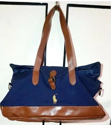 Polo By Ralph Lauren VTG Messenger Bag Navy Brown Handles Great Condition  • $19.99