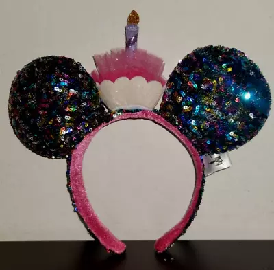 Disney Parks Sequins Minnie Ears Headband With Birthday Candle Cupcake • $19.99