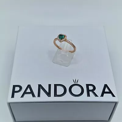 Genuine Pandora Green Sparkling Heart Rose Gold Ring ALE MET #188421C03 Size-58 • £45