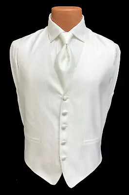 Men's White Herringbone Tuxedo Vest And Tie Set Mason Formal Wedding Cruise Prom • $6.20