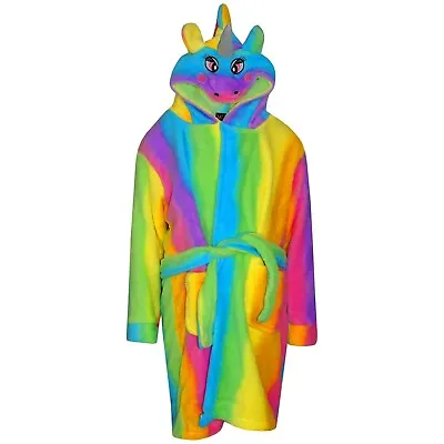 Kids Girls Bathrobe 3D Animal Rainbow Unicorn Fleece Dressing Gowns  • £5.99