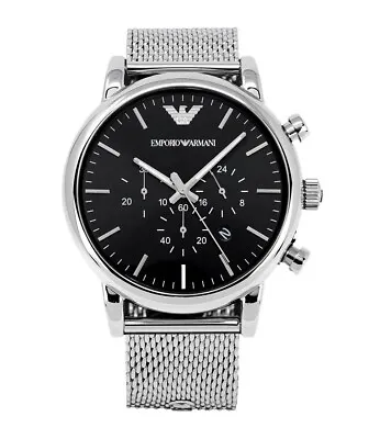 Emporio Armani Men's Watch Silver Tone Mesh Strap Black Dial Ar1808 Genuine New • £79.99