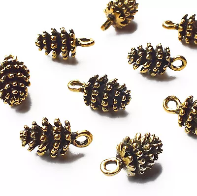 10 Pine Cone Charms Pendants 15mm X 8mm Gold Tone Metal Craft Embellishments • £1.69