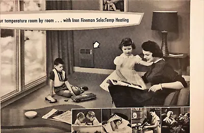 1955 Iron Fireman Heating Furnace Vintage Print Ad Housewife And Kids Playing • $12.74