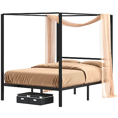 TAUS Queen Size Metal Canopy Bed Frame W/Headboard Platform Mattress Foundation • $125.55