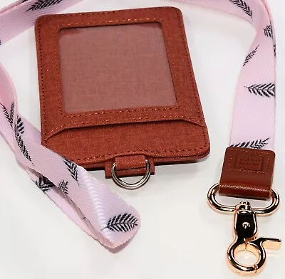 Vertical Fabric ID Card Holder And Wallet With A Palm Leaf Lanyard Neck Strap • $14.50