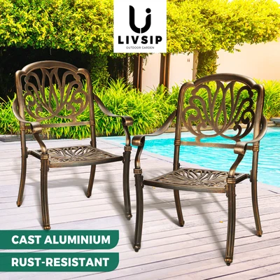 $269.90 • Buy Livsip Outdoor Dining Chairs Cast Aluminium Patio Garden Furniture Set Of 2
