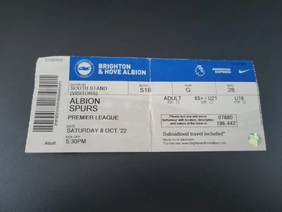 £1.99 • Buy BRIGHTON V TOTTENHAM HOTSPUR USED TICKET 08/10/22 PREMIER LEAGUE  Spurs EPL
