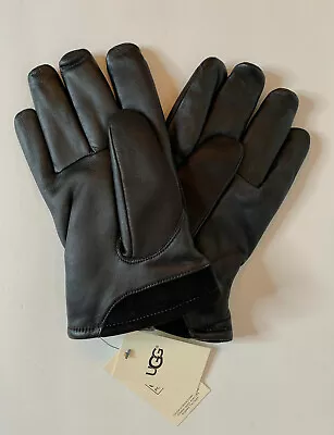 UGG Mens Gloves Capitan Pieced Leather Suede Trim Winter Black Sz L NWT $95 • $31.96