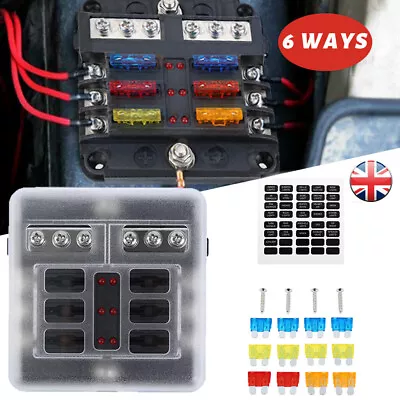 6 Way Blade Fuse Box Block Holder 12V~32V Auto Car Power Distribution Board UK • £9.47