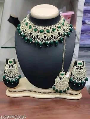Indian Bollywood Gold Plated Kundan Mirror Choker Bridal Necklace Jewelry Set • $34.77