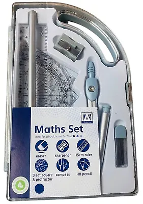 Maths Geometry Set School Exam Compass Ruler Protractor Set Squares • £4.99