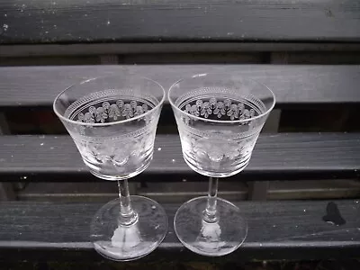 Pall Mall Lady Hamilton Fostoria ? 2 Vtg  10.5 Cm Stemmed Liqueur Sherry Glasses • £12.12