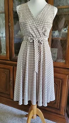 Polka Dot Dress Midi Vintage Style 50s Dress Polka Dot Wrapped Beige Dress M • £20.24