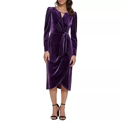 Kensie Dresses Womens Velvet Eggplant  Tea Long Sleeve Wrap Dress Size 8 NWT • $19.99