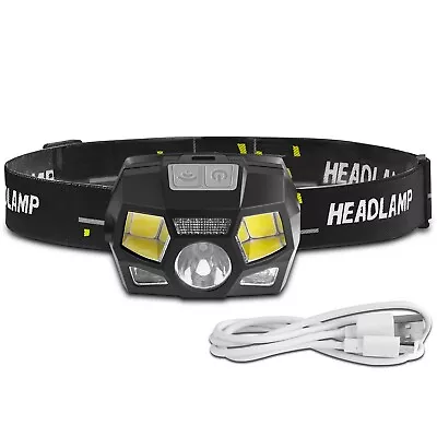 Headlamp COB LED Rechargeable Headlight Torch Work Light Bar Head Band USB Lamp • $8.99