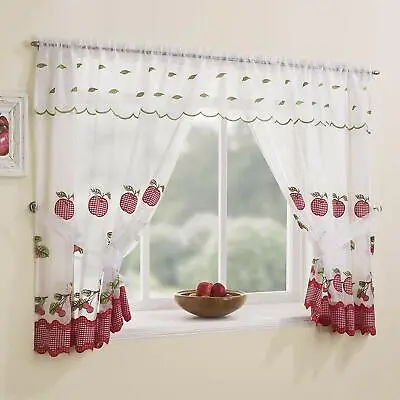 £18.94 • Buy Winchester Red Window Net Curtain Set With Gingham Trim Ready Made