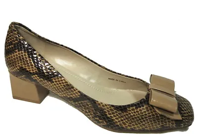 New ELLEN TRACY Barton SHOES Sz 6 Vintage 60s Mod Style Bow Snakeskin Pattern • $14.98