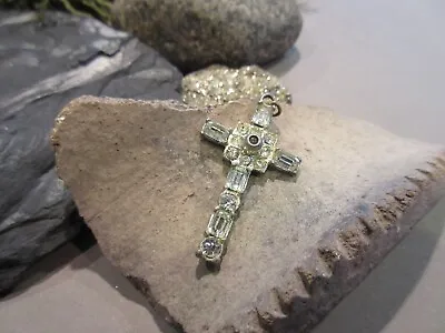 Vintage Baguette Rhinestone Stanhope Cross Pendant With The Lord's Prayer • $25