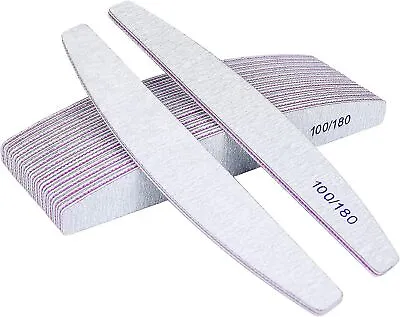10x Nail Files 100/180 Grit Professional Half Moon Curved Double Sided Nail File • £3.99