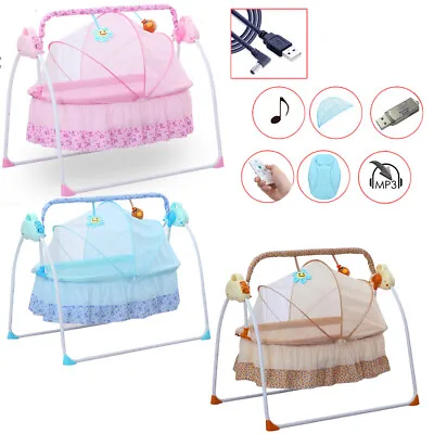 Electric Baby Crib Cradle Infant Rocker Auto-Swing Bed Baby Sleep Mosquito Bed! • £87
